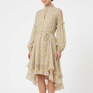 Kleid Agatha Asymmetrical Polka Dot Midi Dress Preppy Maximalist Resort Sz S